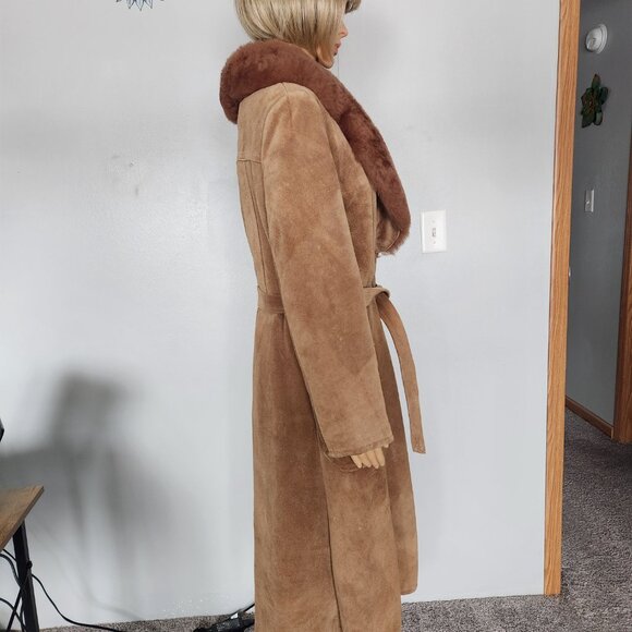 #721 XS vintage suede/ lamb fur coat - Picture 4 of 5
